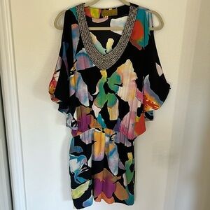 Vintage Nicole Miller Maximalist Watercolor Mini Dress Medium NWOT